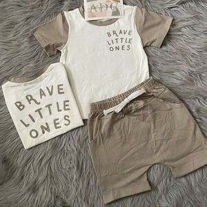 Small Shop Brave Little Ones Outfit Set Tan White Toddler 24 Months NEW